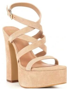 Gianni Bini Beige Suede Strappy Platform Sandal